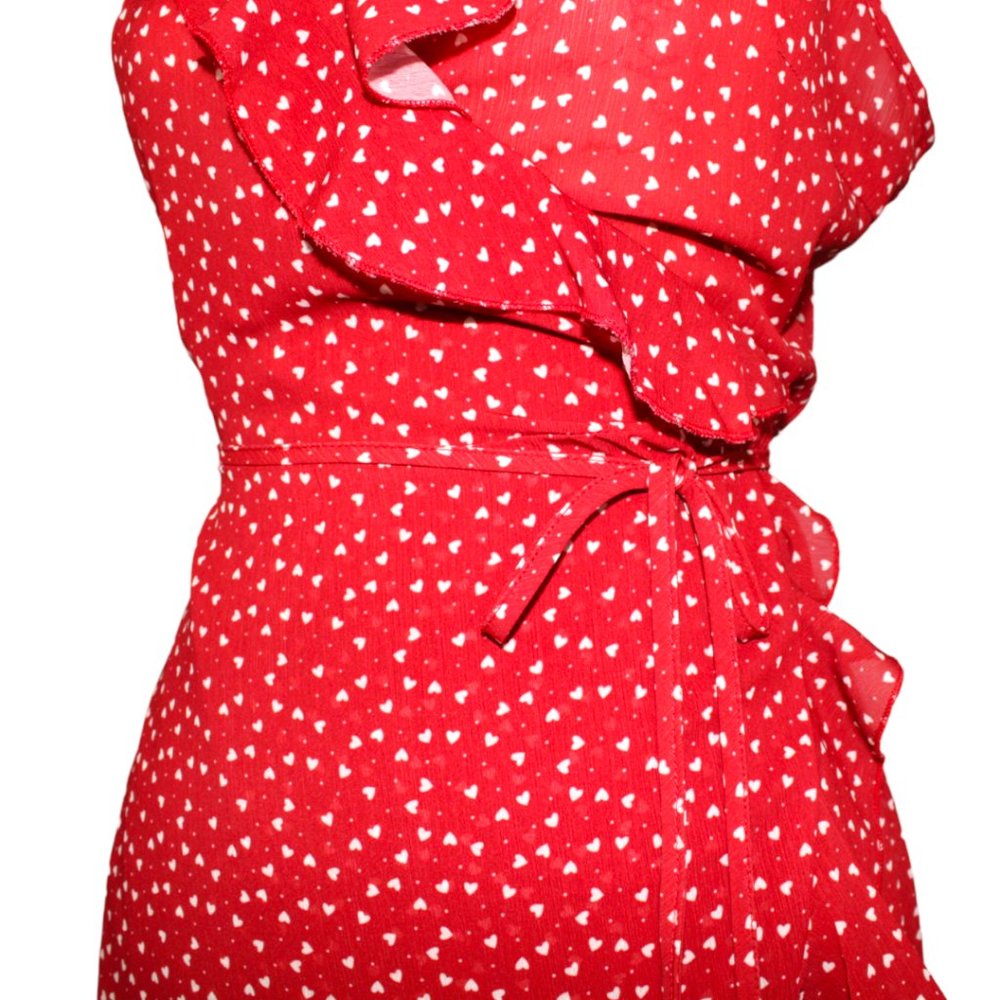 Shein Heart Pattern Ruffled Wrap Dress - Picture 9 of 11